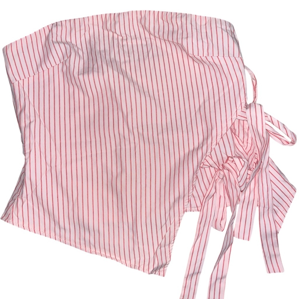 MISSGUIDED Strapless Bandeau Top With Side Bow Tie Pink Pin Striped Women's Top - Picture 8 of 11